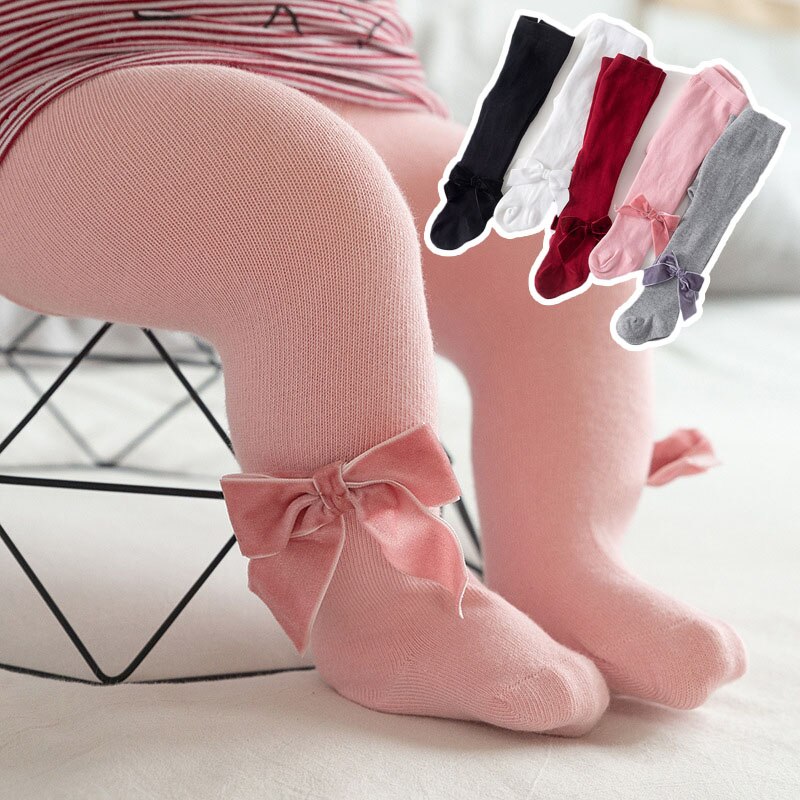 Mallas para niña de 0 a 24 meses, lazos grandes, medias de algodón suave para bebé, invierno y otoño, medias para niña pequeña