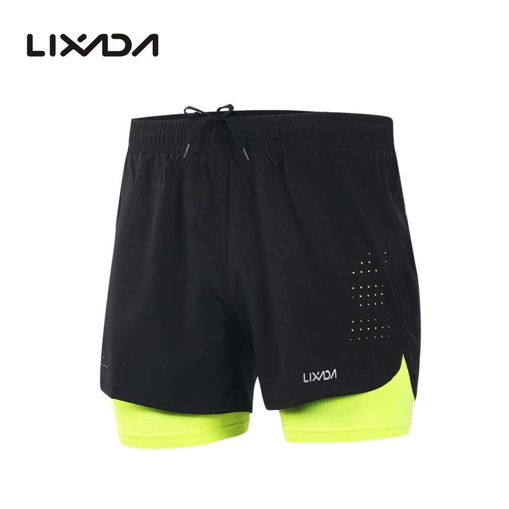 Lixada Mannen 2-In-1 Running Shorts Sneldrogende Ademend Actieve Training Oefening Joggen Fietsen Shorts Met langer Liner