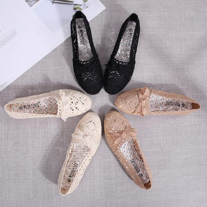 Women Lace Flats Shoes Summer Hollow Comfortable Boat Shoes Shallow Mouth Women Casual Shoes Mujer Chaussures Femme