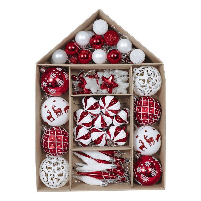Christmas ball red and white bag set 70 Christmas tree ornaments: Red