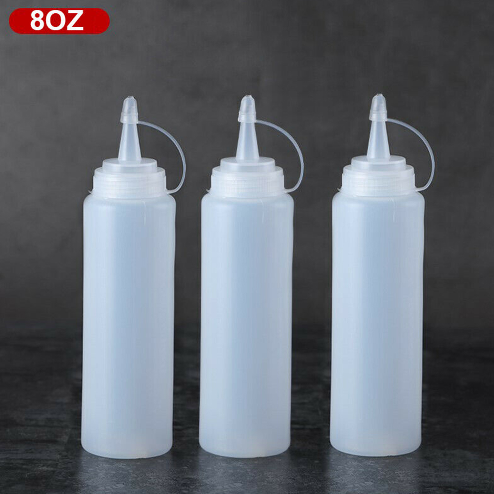 5x Kitchen Plastic Squeeze Bottle Condiment Dispenser for Sauce Vinegar Oil Ketchup Gravy Bottles