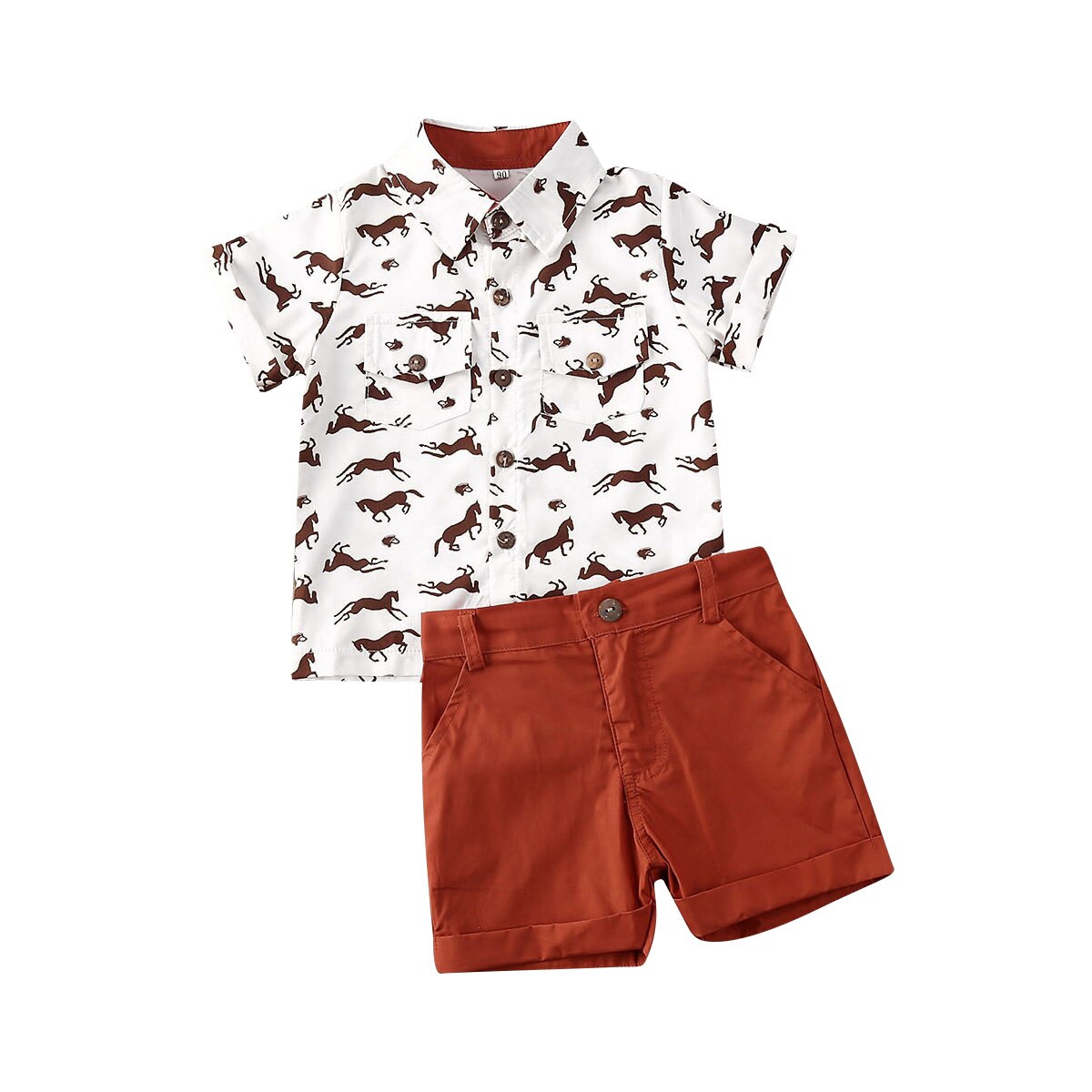 Baby Zomer Kleding Peuter Kids Baby Boy Korte Mouwen Kleding Shirt Tops Broek Formele Party Paard Print Outfits Set: Red A / 2T