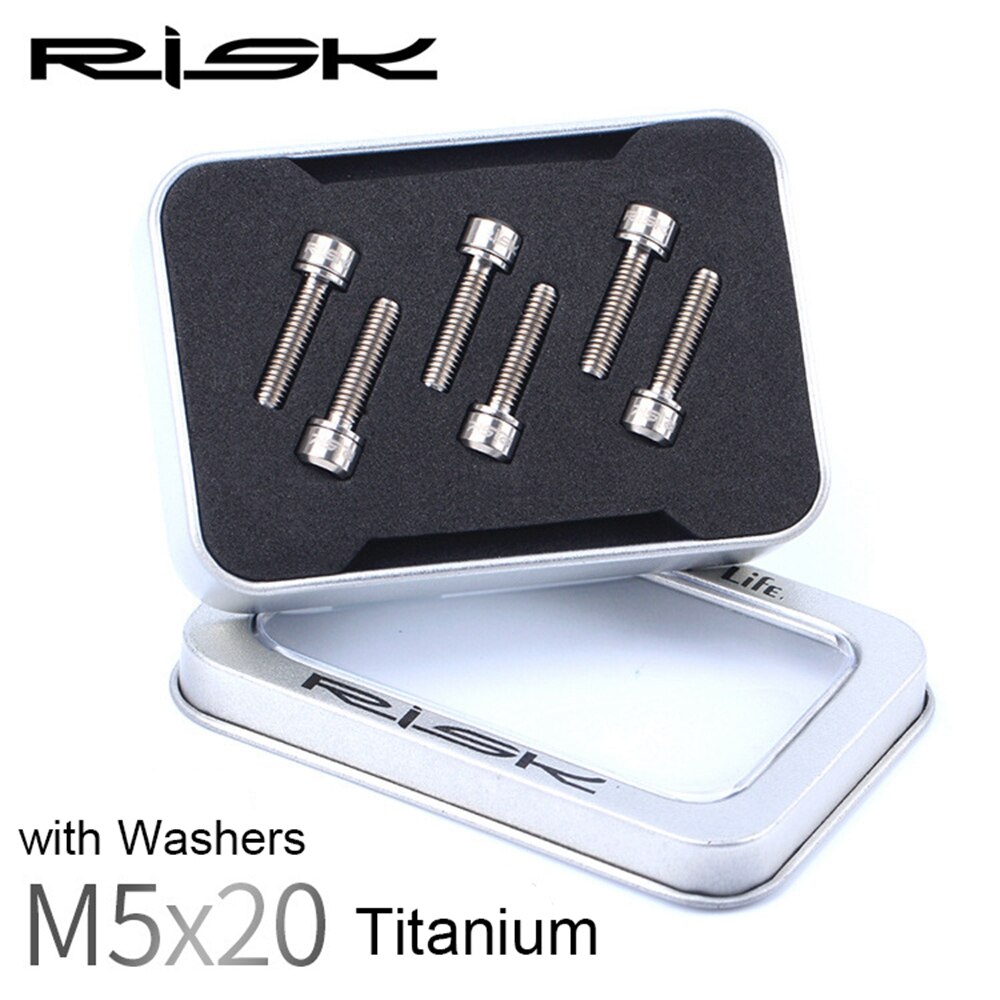 6 stuks  m5 x 18mm/ m5 x 20mm stuurpenbouten schroeven met ring ultralicht stuur mtb stuur titanium bout ringen fiets fietsonderdelen: M5 x 20- titanium
