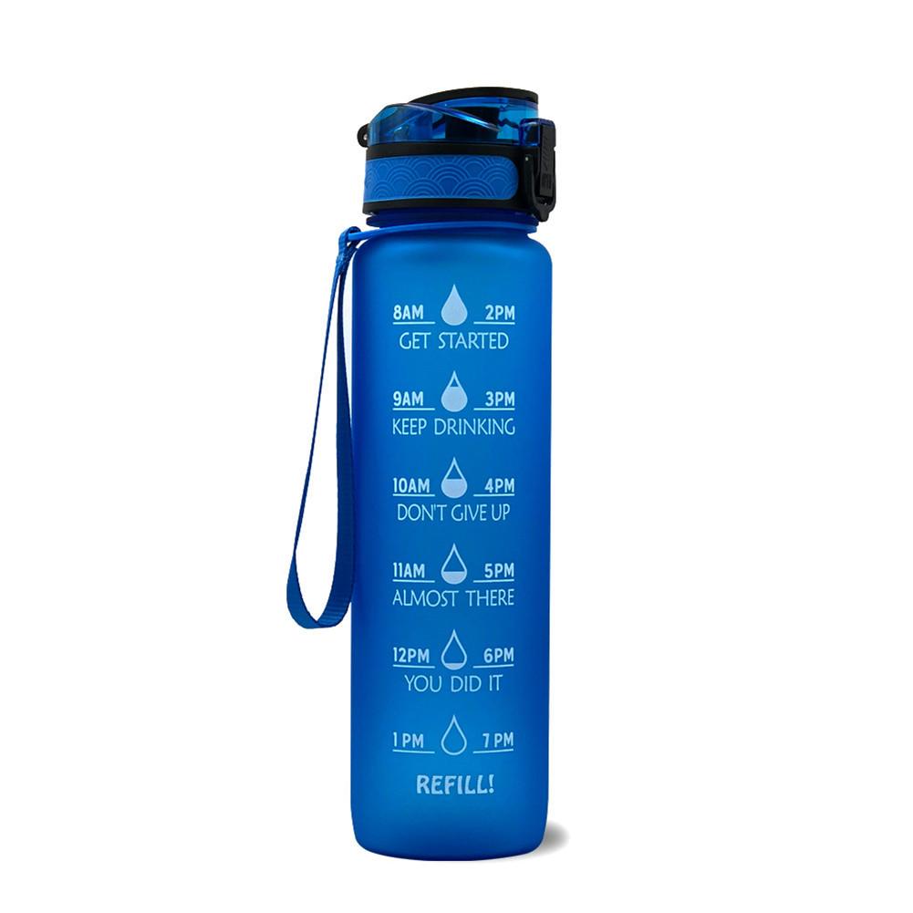 Botella de agua deportiva con pajita, vaso esmerilado sin BPA, a prueba de fugas, para deportes al aire libre, 1 Litro: Blue