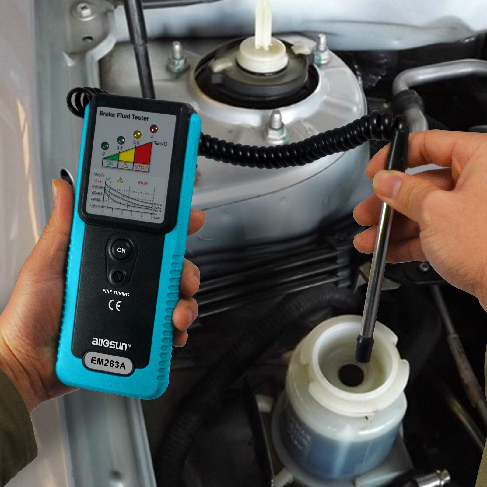 Brake Fluid Tester Vehicle Automotive Brake System Tool Handheld Car Test Tool Brake Oil Check All-sun EM283A