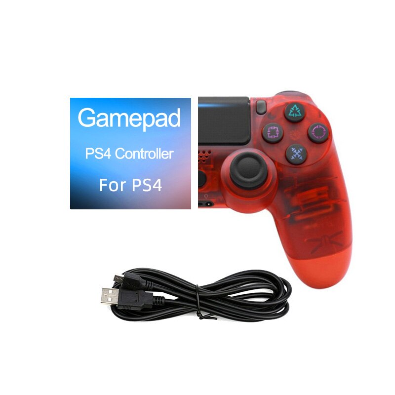 Mando inalámbrico con vibración para PS4, con Bluetooth Android, Detroit: Transparent Red