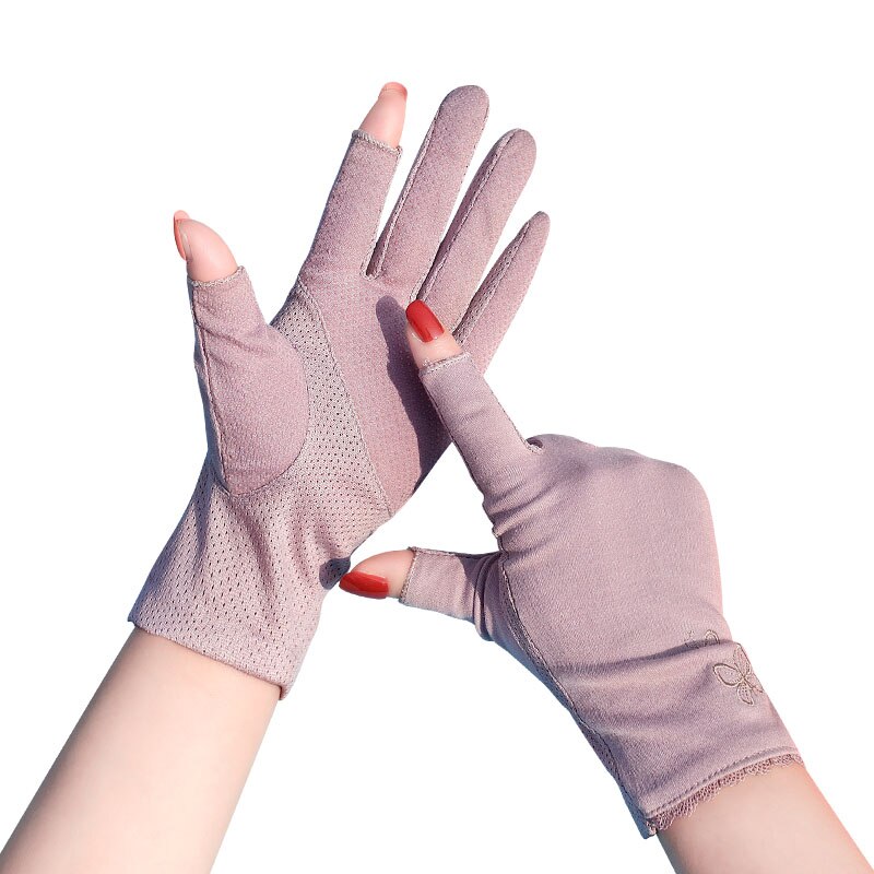 Zomerhandschoenen voor dames met zonbescherming, halfvingerige handschoenen van puur katoen, ademend, antislip, geschikt voor touchscreen, fietshandschoenen.