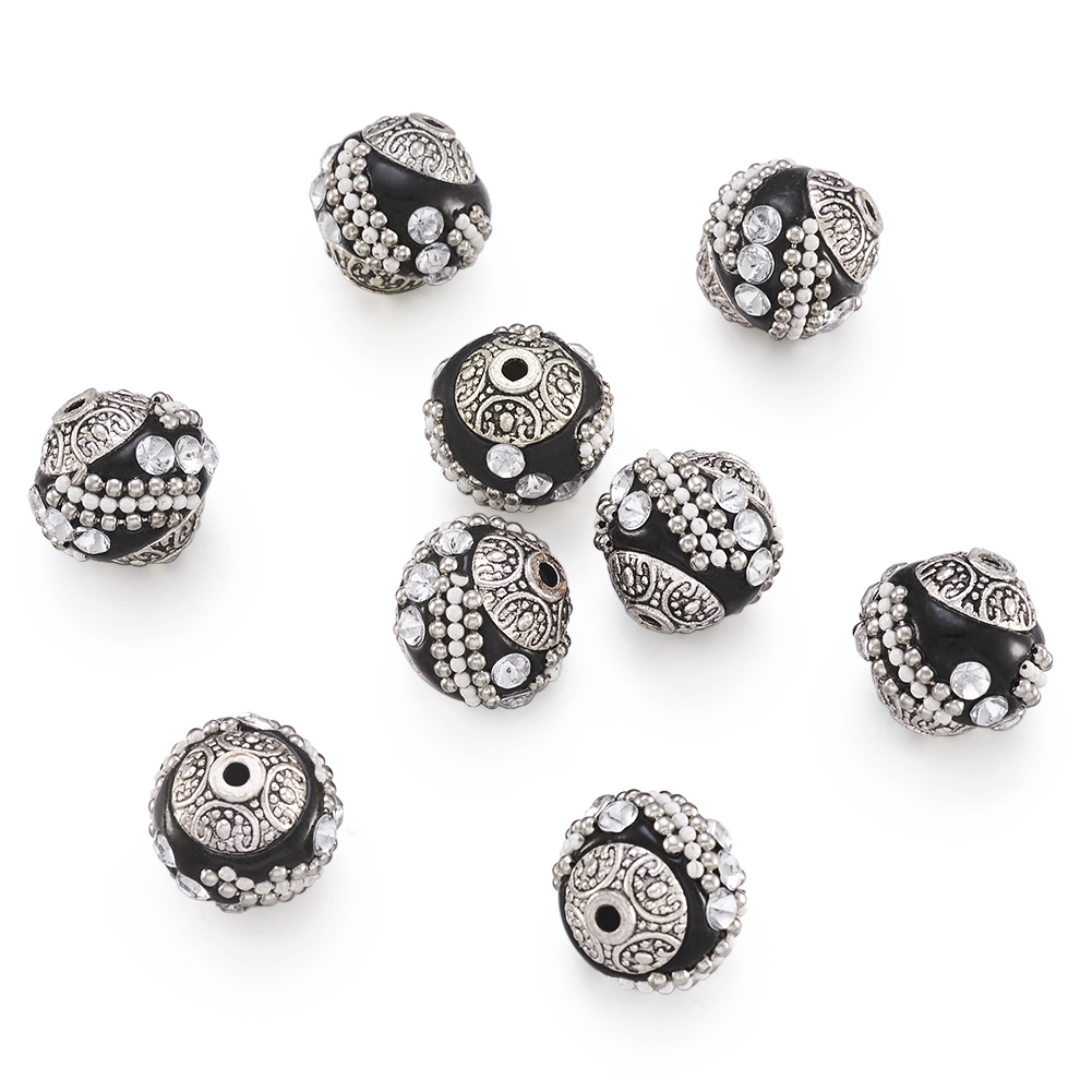 10 peças 14-15mm contas redondas soltas feitas à mão indonésia para fazer jóias pulseira diy com núcleos de liga banhados a prata antiga: ROXO