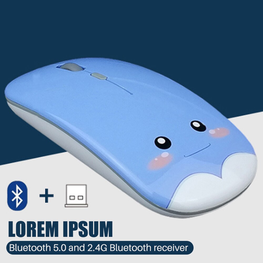 Cute Cartoon Mouse Wireless Charging Mouse USB Optical Computer Mini Mouse Bluetooth-compatible 5.0 1600DPI For Girl Laptop: Blue