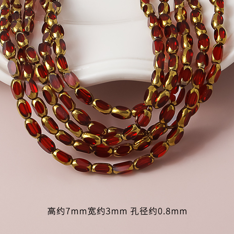 45-50 peças 3x7mm briolette contas de vidro ovais banhadas a cor dourada cristal contas espaçadoras soltas para pulseira diy acessórios de colar: Vermelho