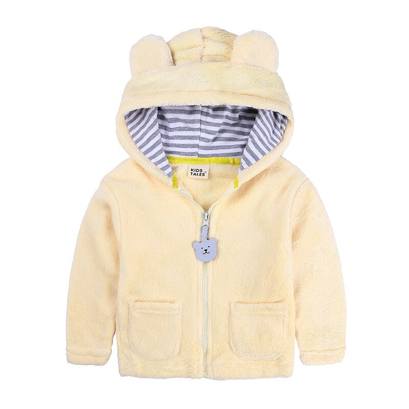 Winter Baby Boy Kleding Pluche Jas Unisex 6-24M Solid Katoen Hooded Baby Meisje Kleding Flanel Rits Coral fleece: Yellow / 18m