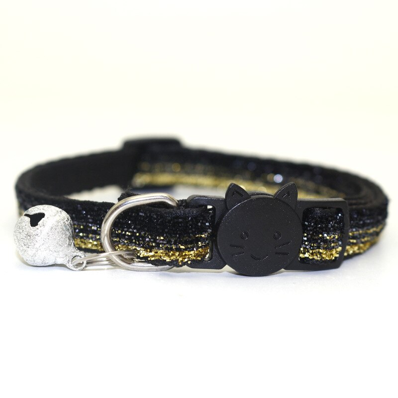 Husdjur katt huvud säkerhetsspänne hund halsband patch tyg klocka paljett katt halsband guld glitter sammet band husdjur tillbehör 1.0cm bred: Svart