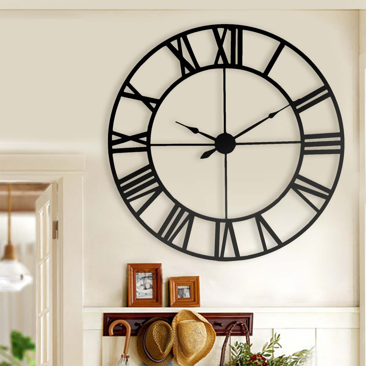 45/80CM Nordic Metal Roman Numeral Wall Clocks Retro Iron Round Face Black Gold Large Outdoor Garden Clock Home Decoration