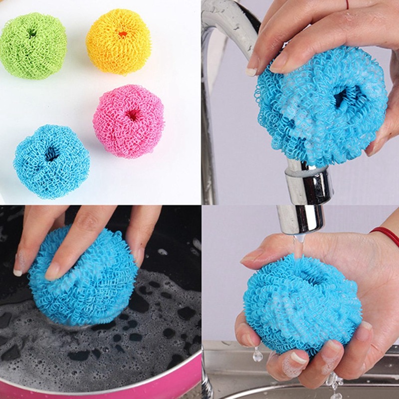 4pcs Magic Dishwasher Steel Wire Ball Dish Scrubber Kitchen Cleaning Ball Dishwashing Scouring Pad Easy To Clean Dishes