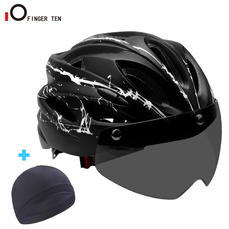 Upgrade Maat Verstelbaar Fiets Helm Met Bril Afneembare Schedel Cap Voor Mannen Vrouwen Jeugd Fietsen Road Mountain Fietsen: White