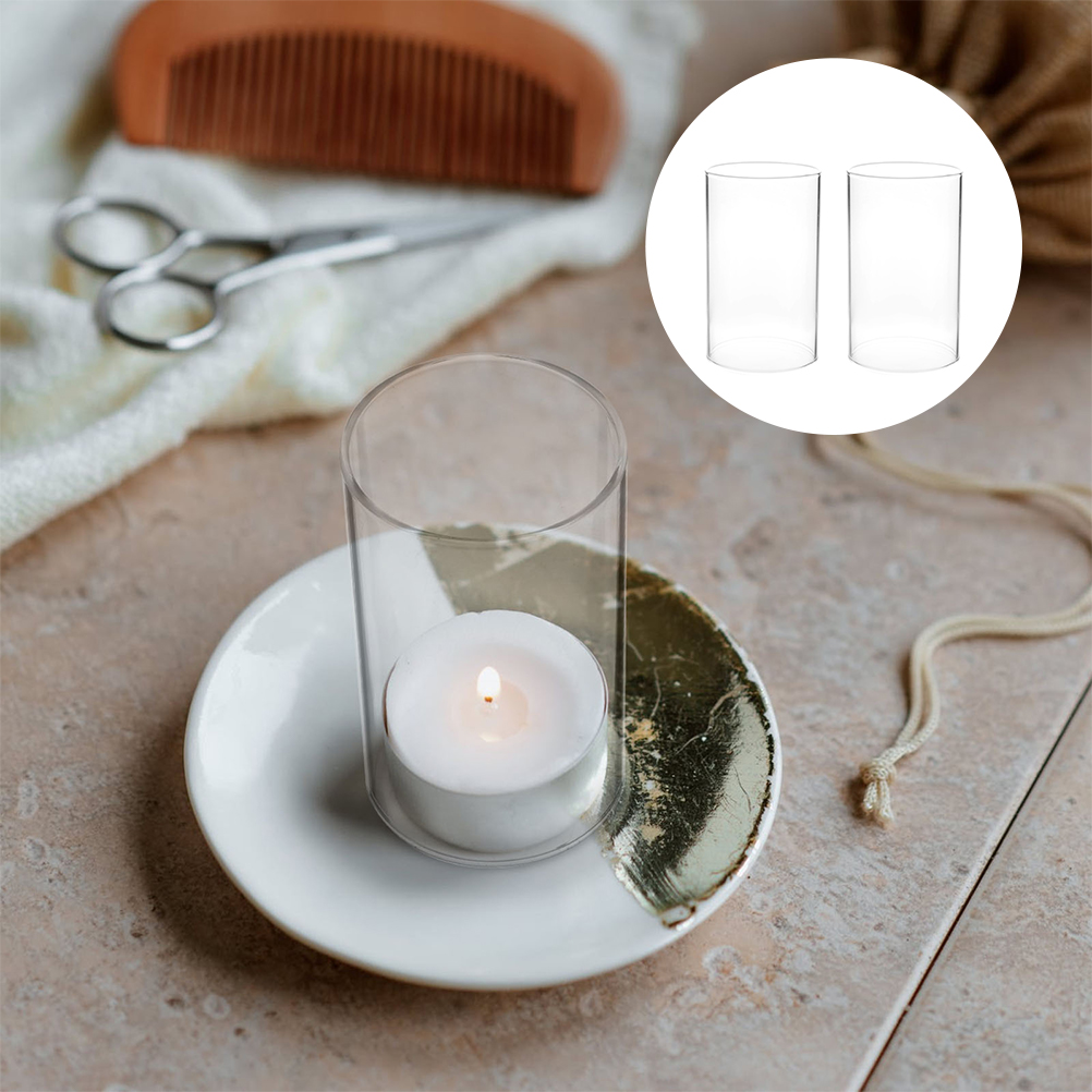 Accesorios para velas de 2 piezas, cúpula de vela de vidrio transparente, cubiertas de vela de mesa, zuecos de vidrio para Decoración: 15X8X8CM