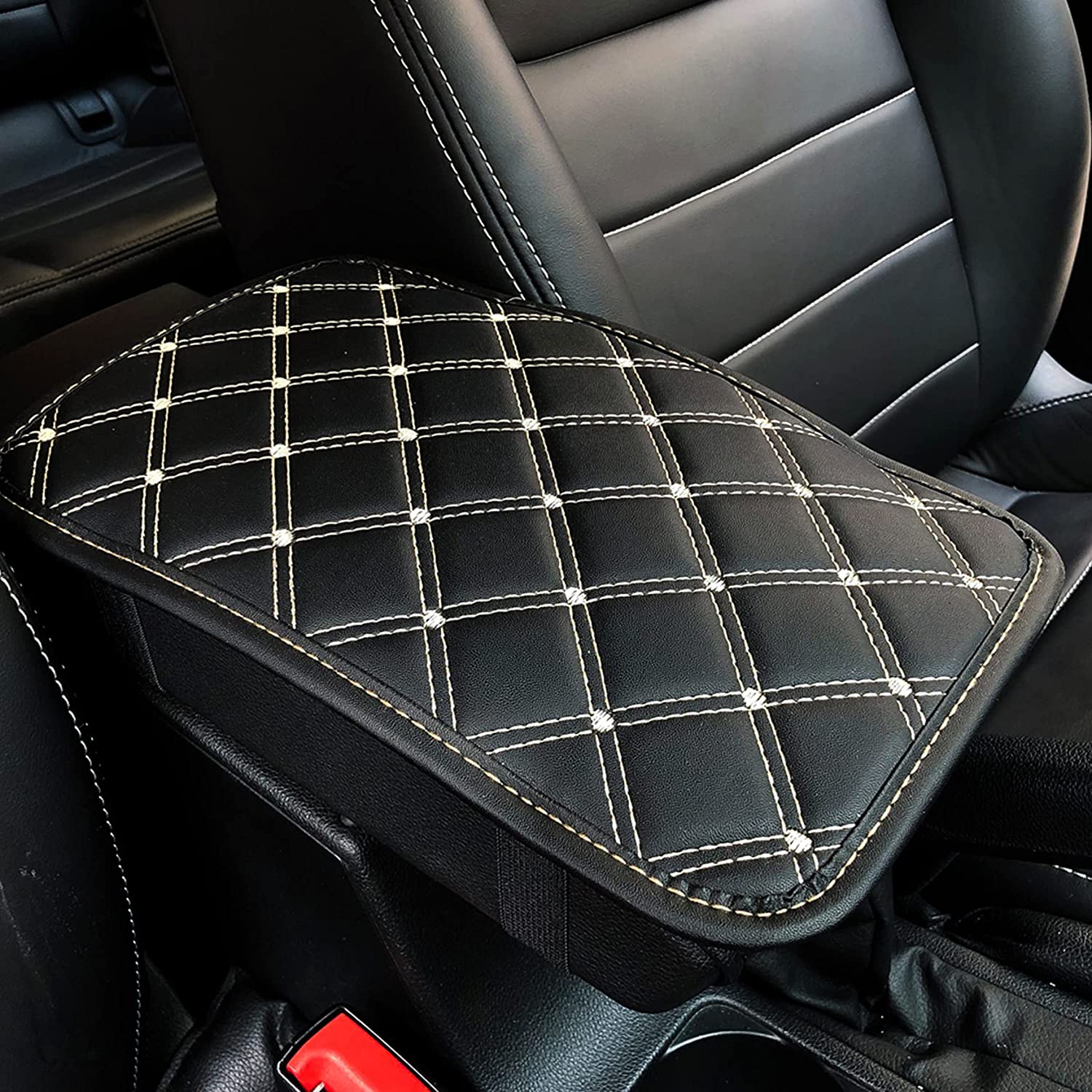 Universele Auto Lederen Armsteun Mat Waterdicht Interieur Auto Armleuningen Opbergdoos Matten Stofdichte Kussenhoes Armsteun Beschermer: WHITE