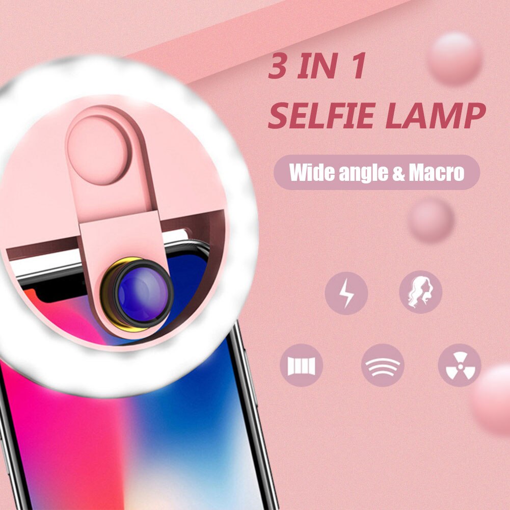 Selfie Led Ring Flash Lamp Draagbare Clip Ring Lights Groothoek Macro Lens Voor Alle Telefoons 3 Niveaus Helderheid Mobiele fotografie