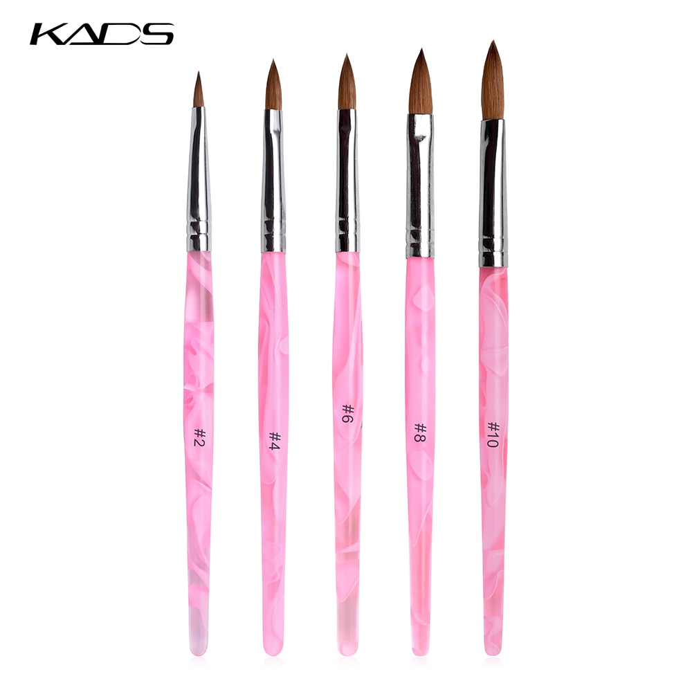 Kads 5 Stks/set Kolinsky Acryl Nail Brush Set Acryl Liquid Powder Uv Gel Nail Carving Pen Brush 2 #/4 #/6 #/8 #/10 # Manicure Tool