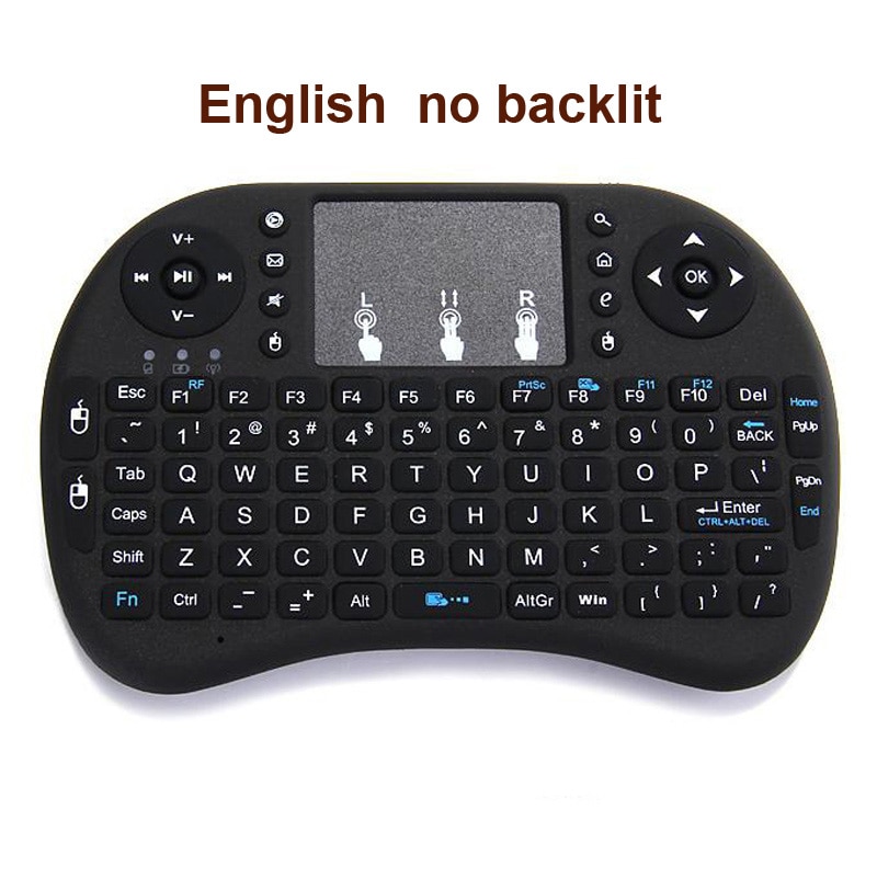 Yitukeji I8 Mini Wireless Keyboard Backlit English Russian French Spanish 2.4GHz Air Mouse Remote Touchpad for Android TV Box PC: English no backlit / Lithium battery