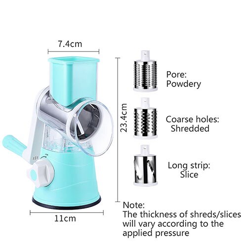 Vegetable Slicer Manual Vegetable Chopper 3 in1Round Grater Multifunctional Cutter Potato Spiralizer Gadgets Kitchen Accessories: Blue