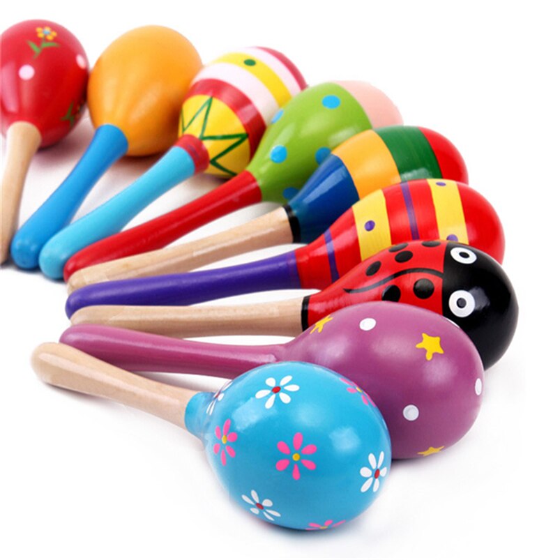 10 Stks/partij Baby Houten Maraca Hand Rammelaars Kids Musical Party Favor Kindbaby Shaker Percussie Muziekinstrument Speelgoed WL129