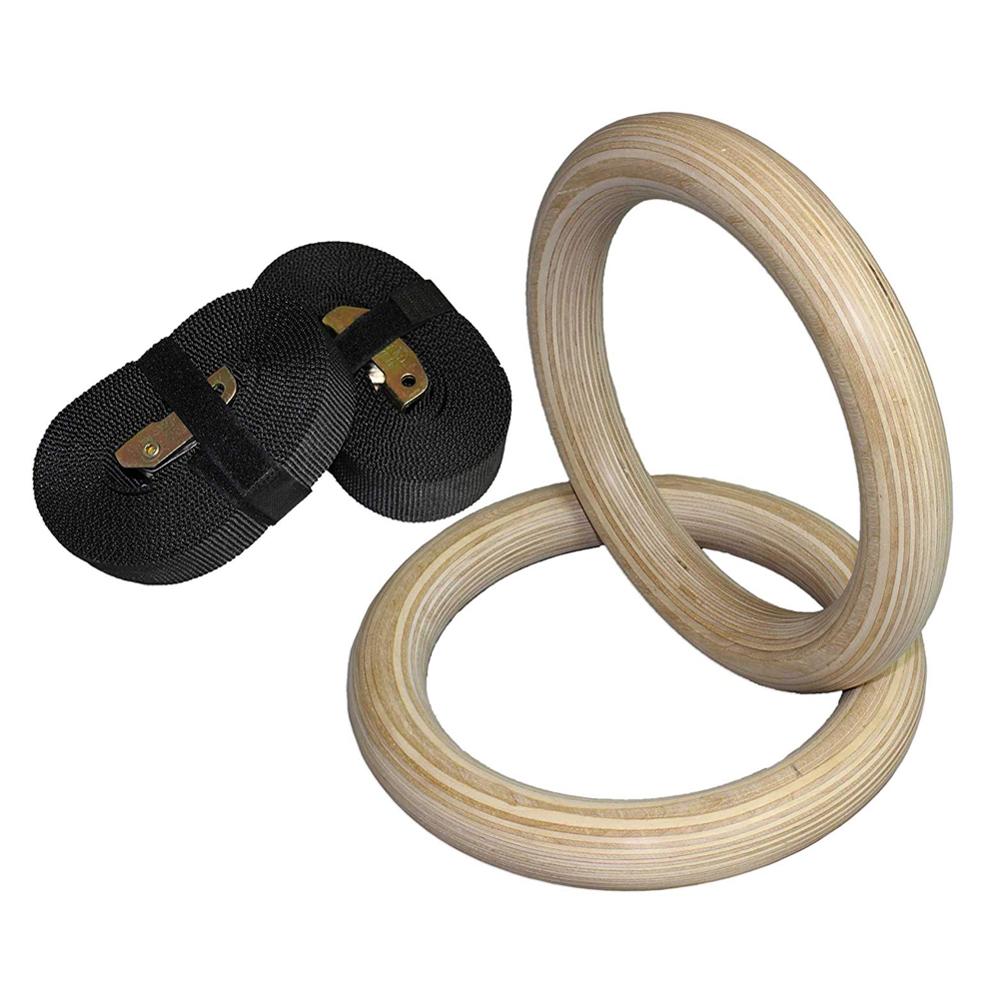 Trä gymnastik ringar 28/32mm gym ringar med justerbara remmar för hem träning pull ups styrketräning fitness: 2 ringar med remmar / 32mm