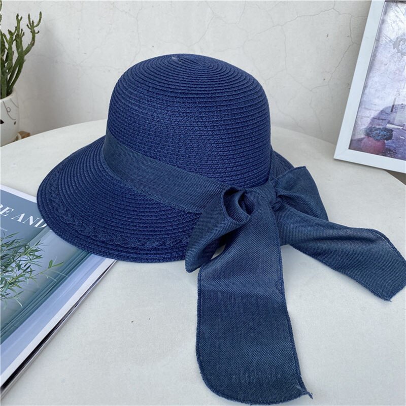 Lente/Zomer Strooien Hoed Veelzijdige Reizen Lint Zonnehoed Dames Outdoor Uv Zonnehoed: Blauw