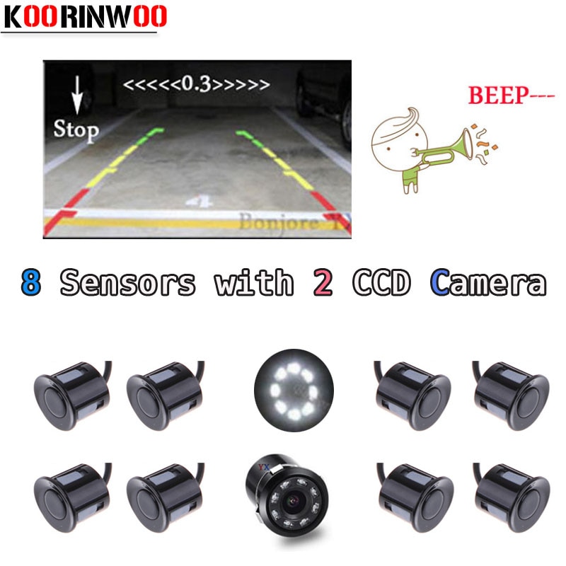 Koorinwoo Parkeer Sensoren Parktronic 8 Radars Alarm Speaker Geluid Front Camera Auto achteruitrijcamera Parking Video 12 V systeem