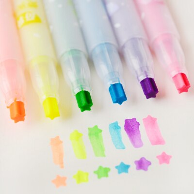 6 kleuren Kawaii Ster Penpoint Markeerstift Leuke Markers School Tekst Marker