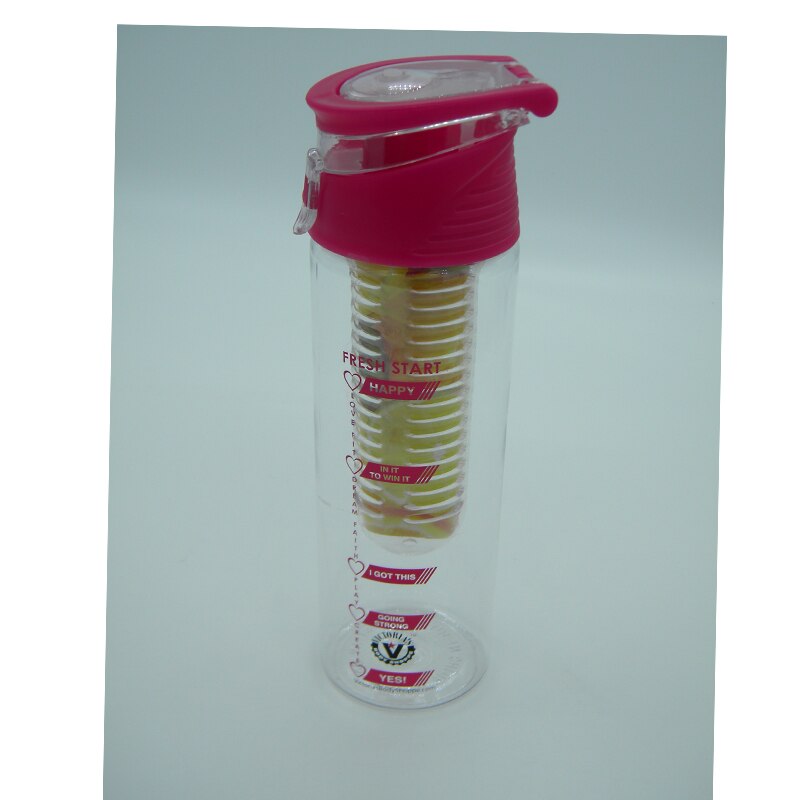 Botella de agua rosa de 700ml para infusión de zumo de fruta portátil con mango plegable, botellas sin BPA para deportes de acampada y viajes al aire libre