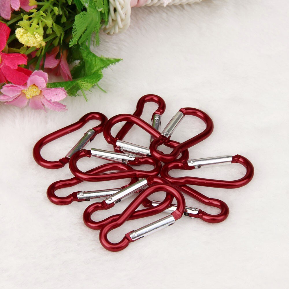 10pcs 6 Color Aluminum Alloy D Carabiner Spring Snap Clip Hooks Keychain Climbing Hiking Outdoor Activities se11: E