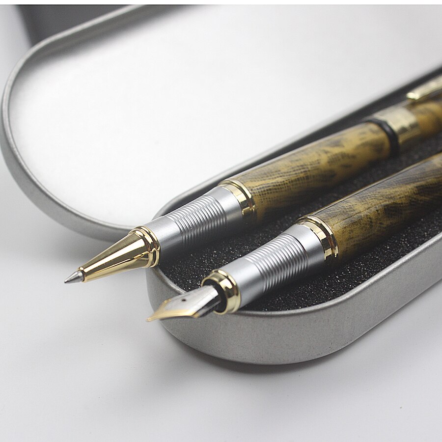 Jinhao250 Luxus Metall Brunnen Stifte Metall Kasten Blau & Schwarz tinte Für Büro Geschäft Rolle Ball Kuli