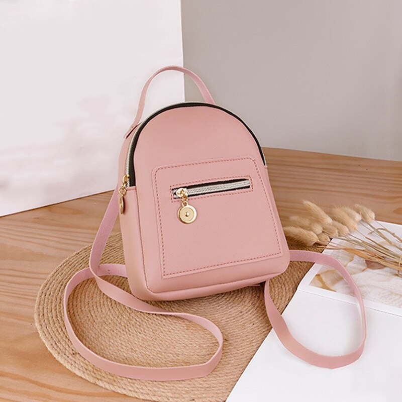 Mini sac à dos sac à bandoulière en cuir synthétique polyuréthane pour femmes pour adolescentes enfants petit sac à dos femme dames école sac à dos: pink