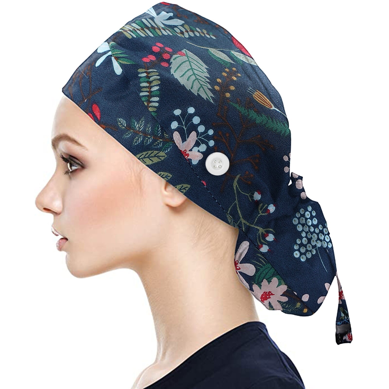 Pattern Scrub Cap Printing Working Hat Buttons Bouffant Hat Sweatband Women Men Beautician Dust Proof Cooking Chef Caps: A