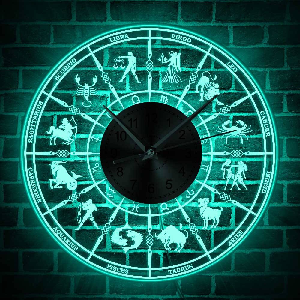 Horloge murale astrologique éclairée 12 signes du zodiaque | Décoration de maison, horloge acrylique, applique murale, de Constellation