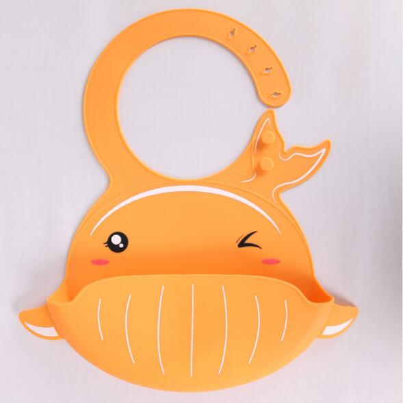 Waterproof silicone babies eat baby bib children stereoscopic eating and bib large children saliva round disposable: orange