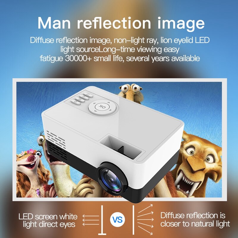 Portable J15 Mini Projector 1080P USB Mini Home Projector Mini Pocket Beamer Support 1080P AV USB SD Card(US Plug)