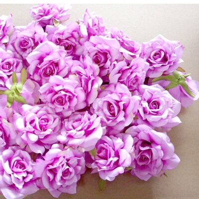 10PCS artificial flower head 10cm rose wedding flower basket decoration DIY bridal wreath decoration accessories flowers: deep purple 6