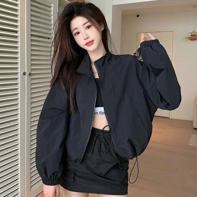 Stora jackor kvinnor bf-stil chic harajuku casual koreansk vindjacka kappor dragkedja streetwear höst ytterkläder