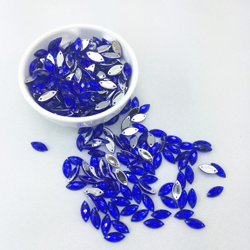 7*15mm Naaien Crystal AB Plaksteen Naai Kristallen Stenen Paard Oog Acryl Strass Voor DIY Kleding ambachten 50 st: Blue