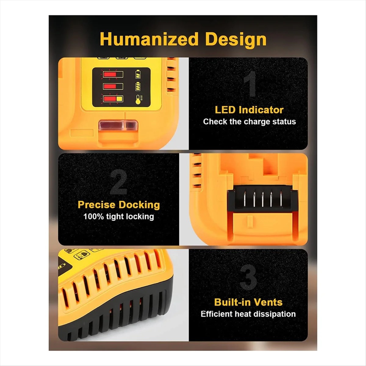 thumbnail image 2 of 12V/20V Fast Battery Charger For Dewalt XR Lithium Batteries – Compatible With DCB200-DCB207 Series 2 of 5