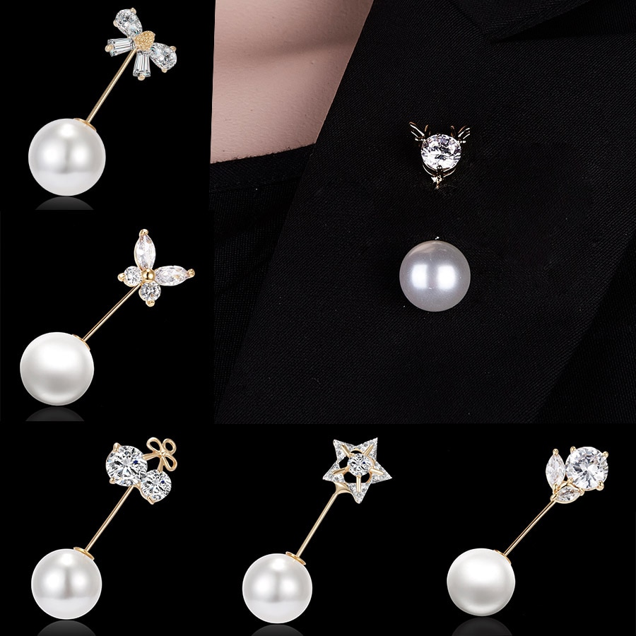 Love Ball Zircon Pearls Beads Antlers Bow Cherry Flowers Leaves Sails Word Pin Brooch Short paragraph Women Dress Jewelry