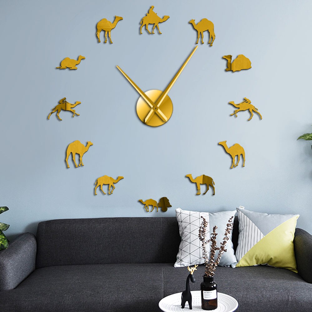 Dromedaris Arabische Woestijn Geest Dieren Spiegel Oppervlak Muur Horloge Bedouin Kameel Interieur Art Niet Tikkende 3D Muur Opknoping Horloge