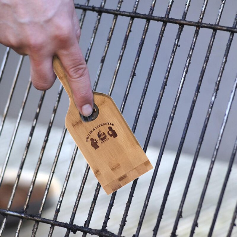 Parrilla de barbacoa pala de madera herramienta de limpieza de roble rascador multifuncional abridor de botellas limpio e higiénico