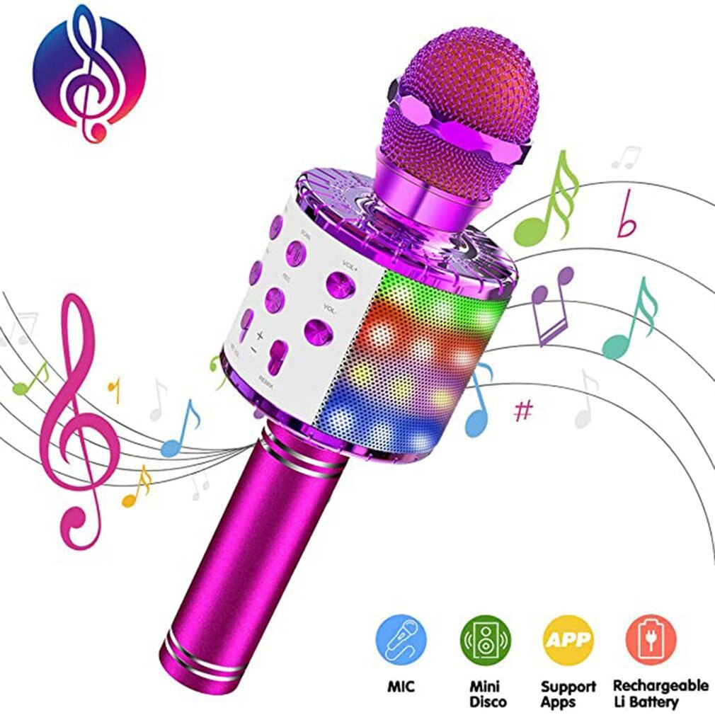 Bluetooth Karaoke Microphone Wireless Microphone Professiona Speaker Handheld Microfone Player Singing Recorder Mic: Purple