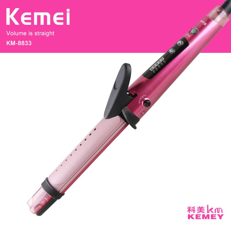 Kemei Steam Curling Iron Straightener 2 In 1 Electric Splint Perm Negative Ion Curling Rod Curls Straight Electric Curling Rod