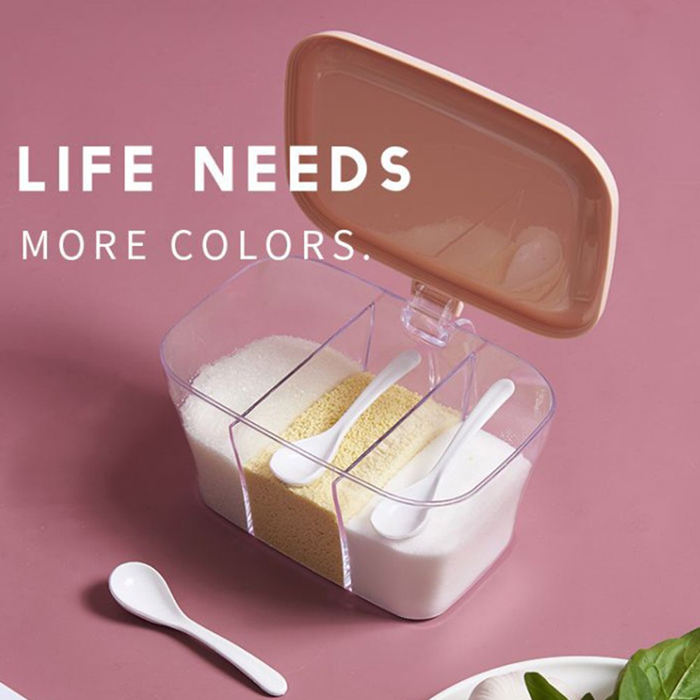 Koken Keuken 3 Compartiment Opslag Container Kruiden Box Organizer Duurzaam Jar Desktop Kruid Specerij Met Lepel Deksel