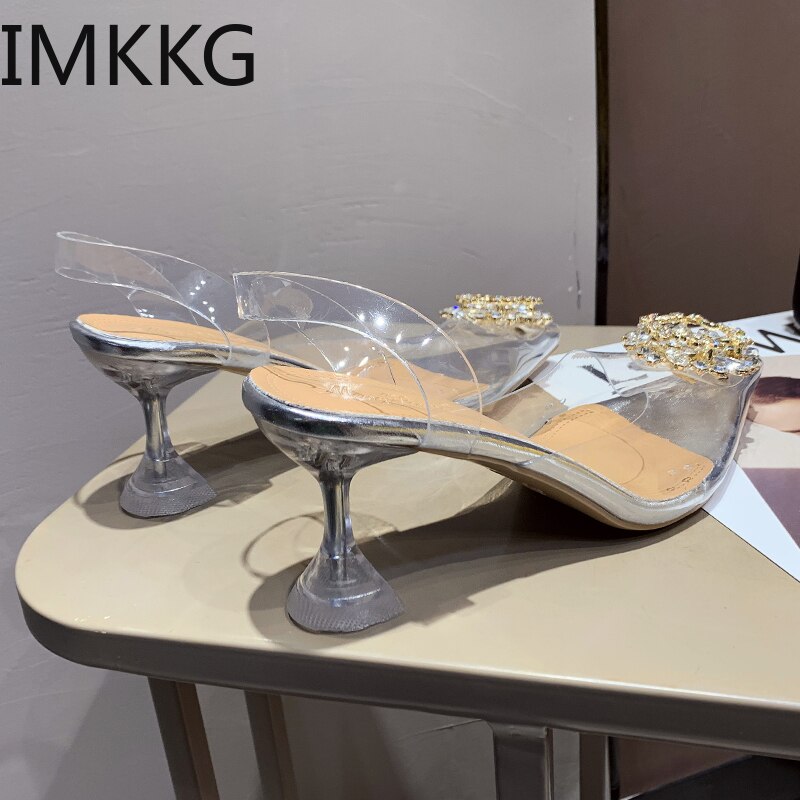 PVC Transparent Women Sandals Crystal Peep Toe High Heels Shoes Woman Perspex Spike Heel Back Strap Pumps Sandals clear shoes