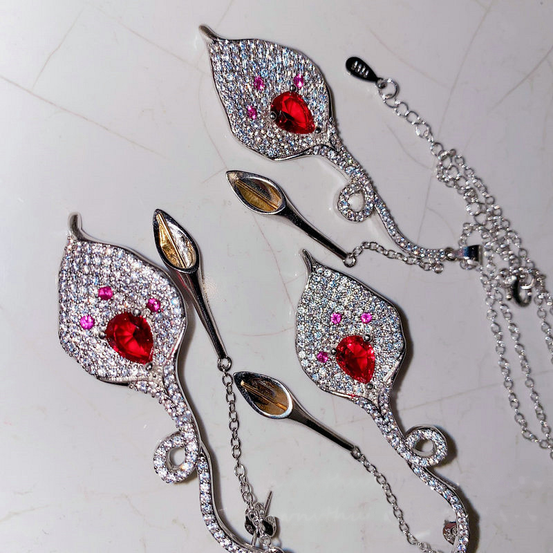 2 Stck Silber Farbe Schmuck setzt Calla lilie Blume ohrringe für frauen verrotten Wasser tropfen schneiden halsketten Silber Farbe setzt